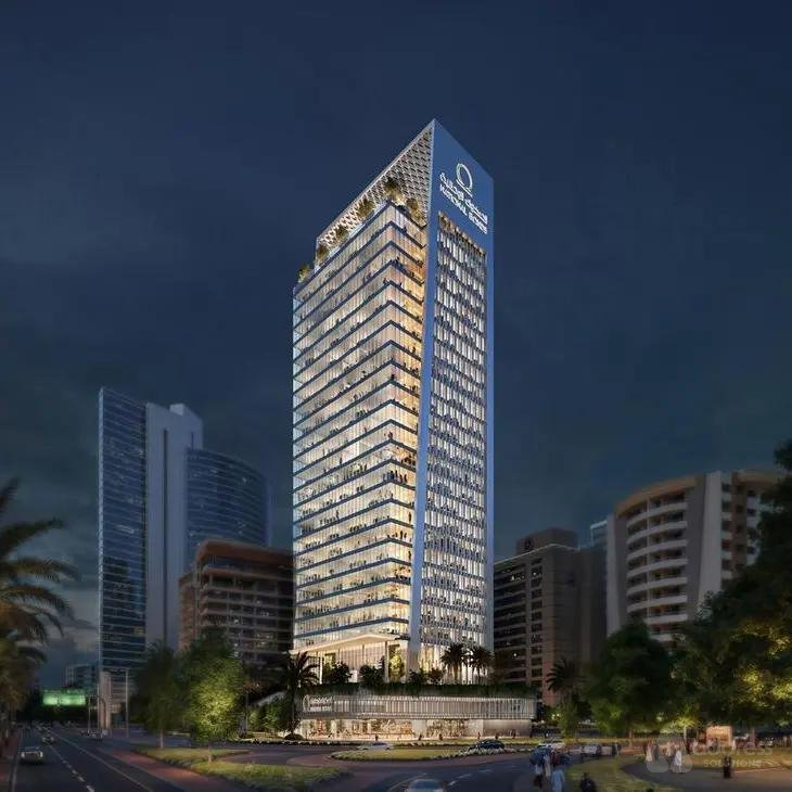 Modern commercial tower with retail-ready ground floor
